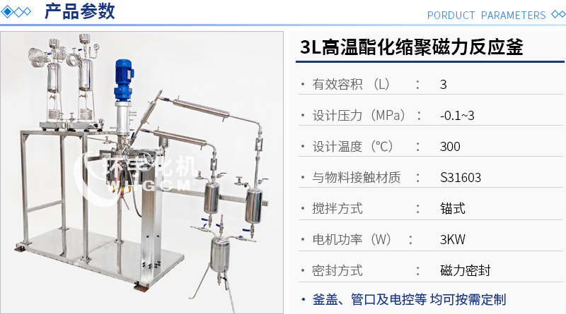 3L高溫酯化縮聚磁力反應釜